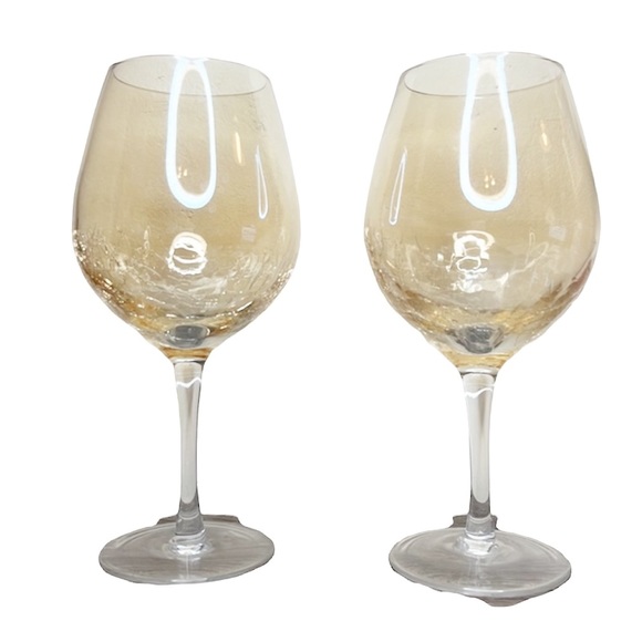 Pier 1 amber crackle golden luster red wine glasses 9"
